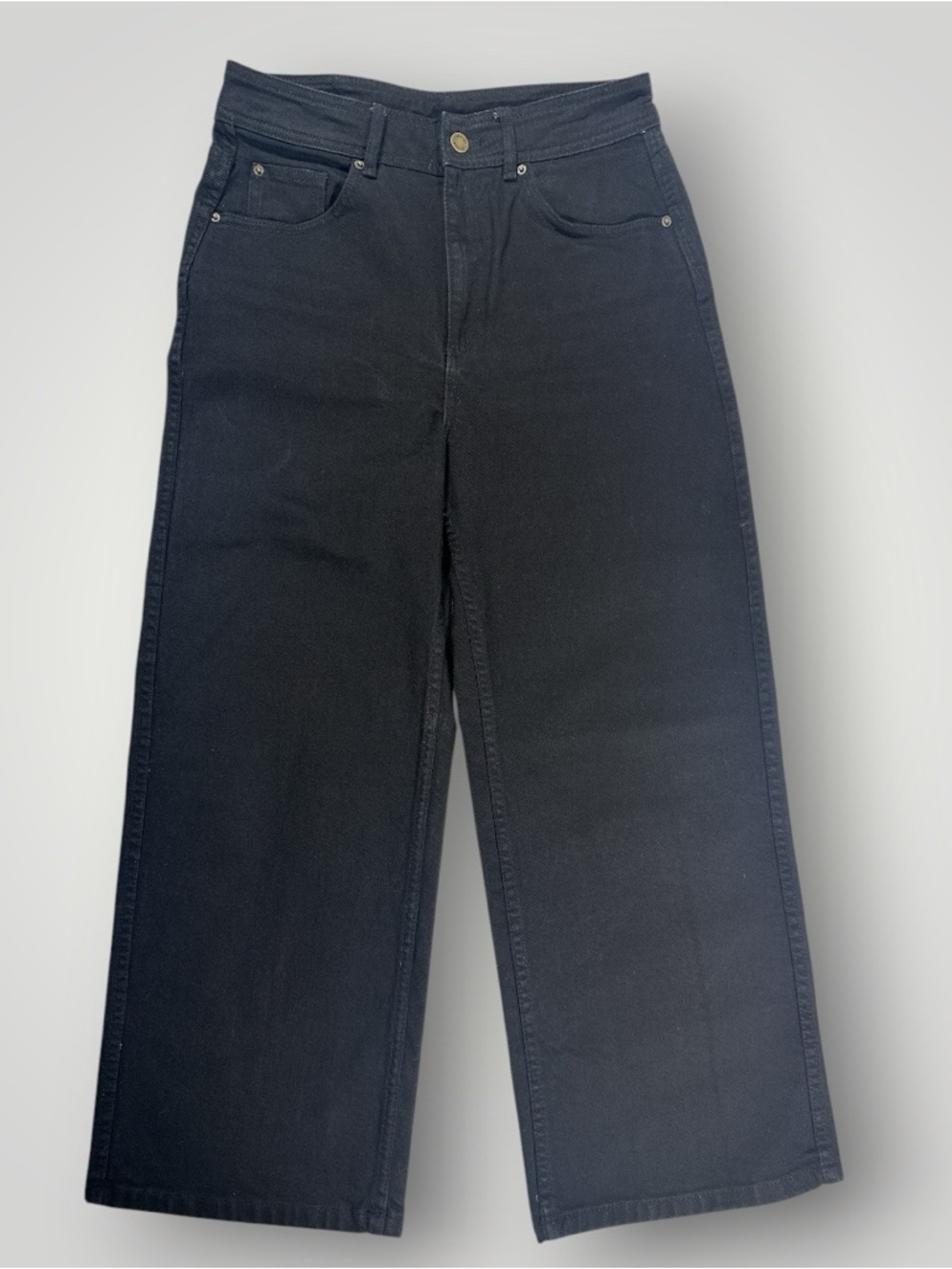Sézane Black High Rise Straight Leg Jeans Cropped Wide Leg Size 27